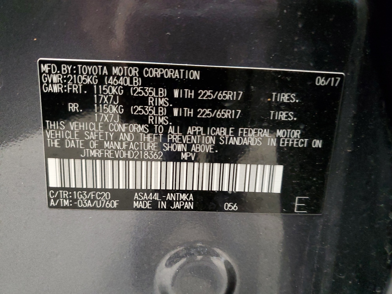 JTMRFREV0HD218362 2017 Toyota Rav4 Xle