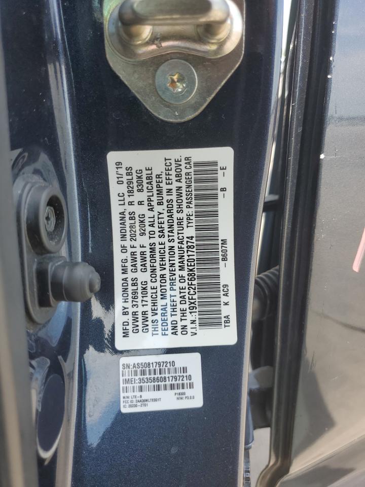 2019 Honda Civic Lx VIN: 19XFC2F68KE017874 Lot: 68143594