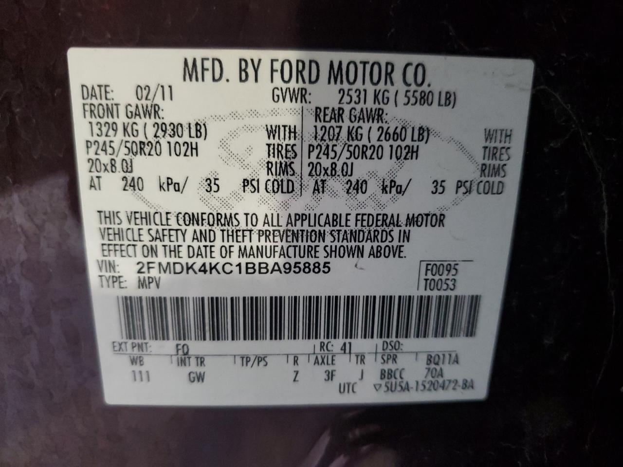 2FMDK4KC1BBA95885 2011 Ford Edge Limited