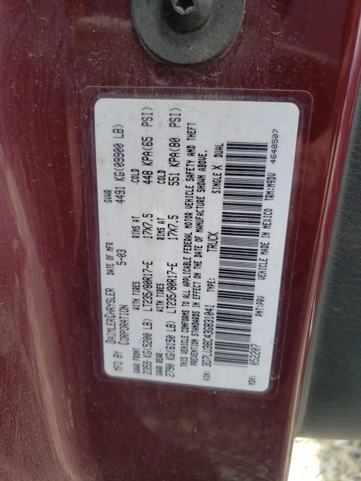 2003 Dodge Ram 3500 St VIN: 3D7LU38C43G831041 Lot: 65677374