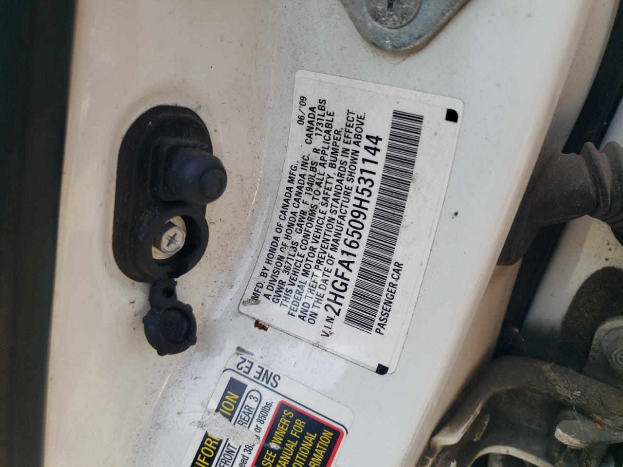 2009 Honda Civic Lx VIN: 2HGFA16509H531144 Lot: 67120334