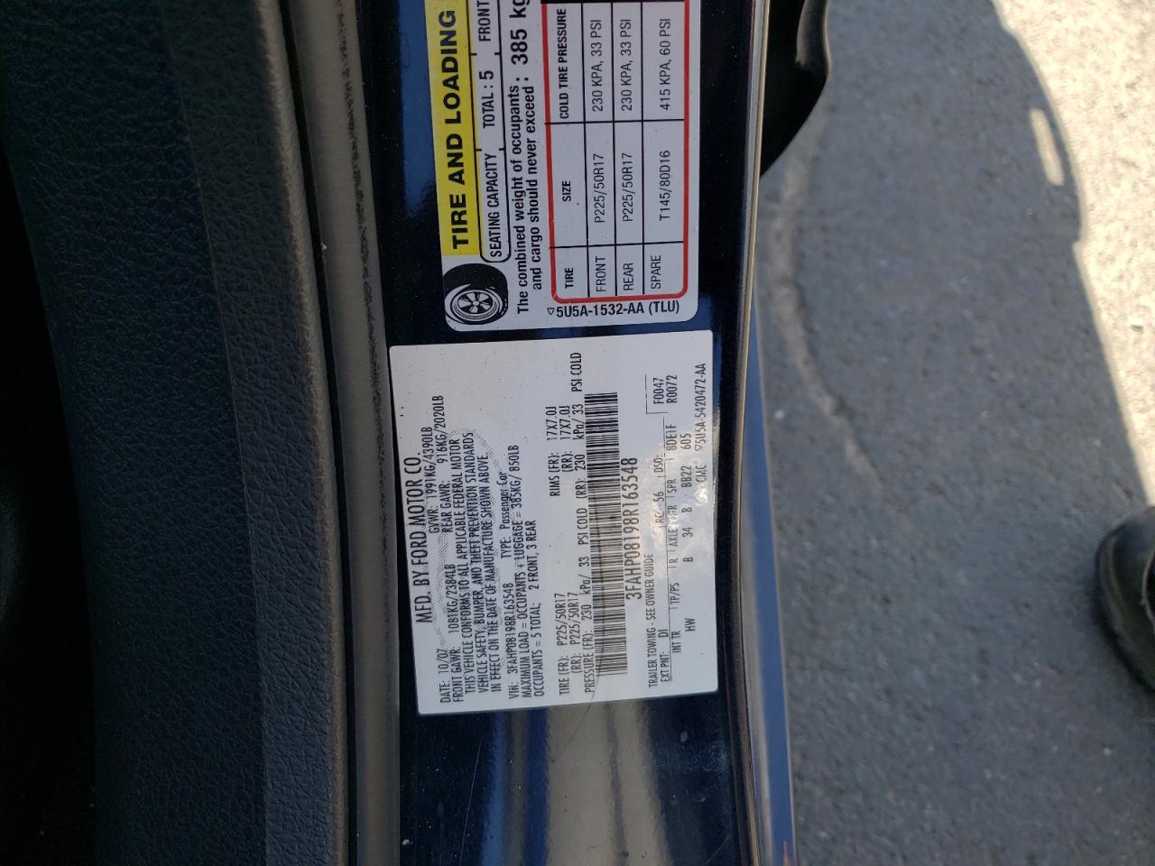 2008 Ford Fusion Sel VIN: 3FAHP08198R163548 Lot: 66180704