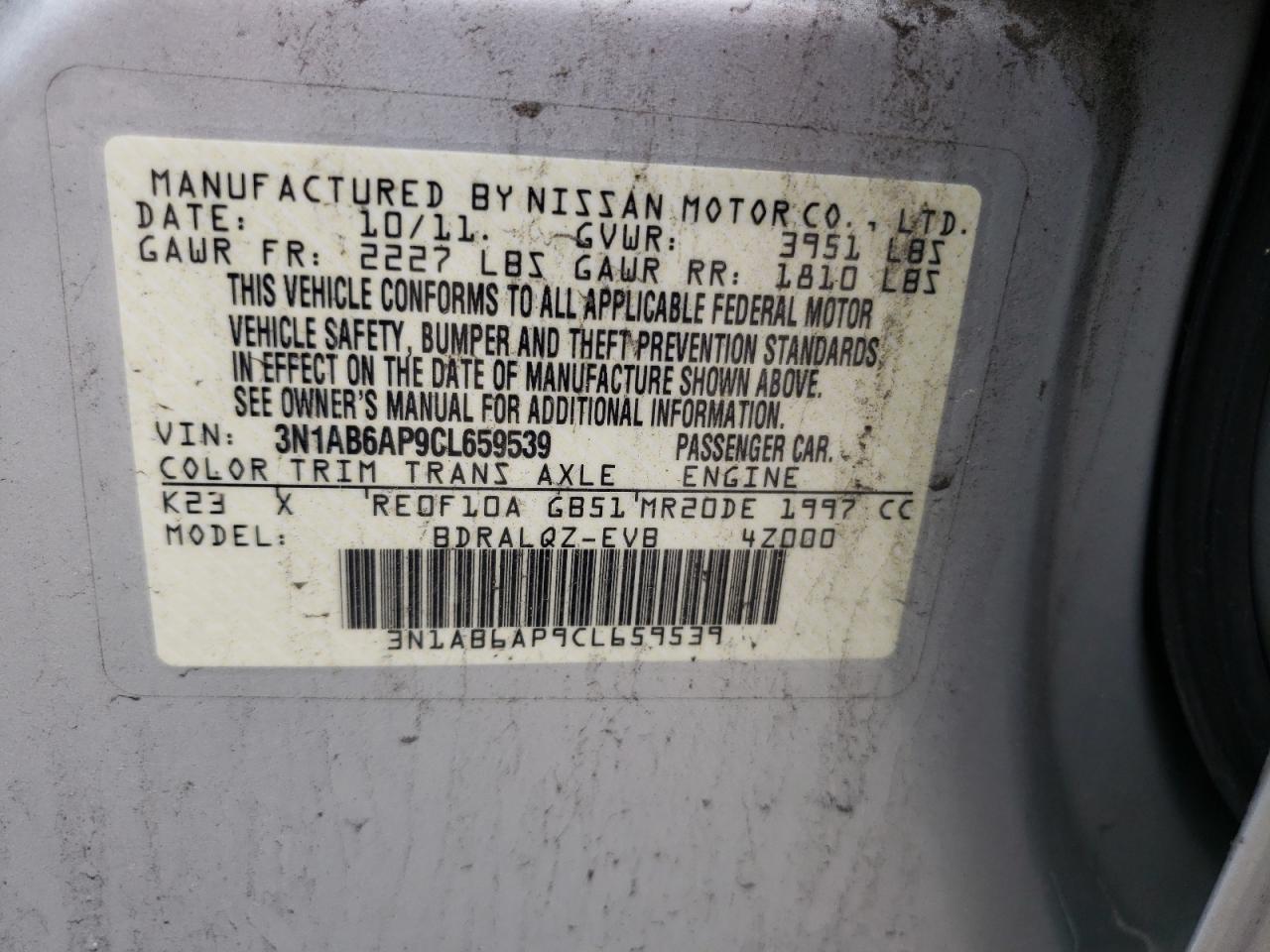 3N1AB6AP9CL659539 2012 Nissan Sentra 2.0