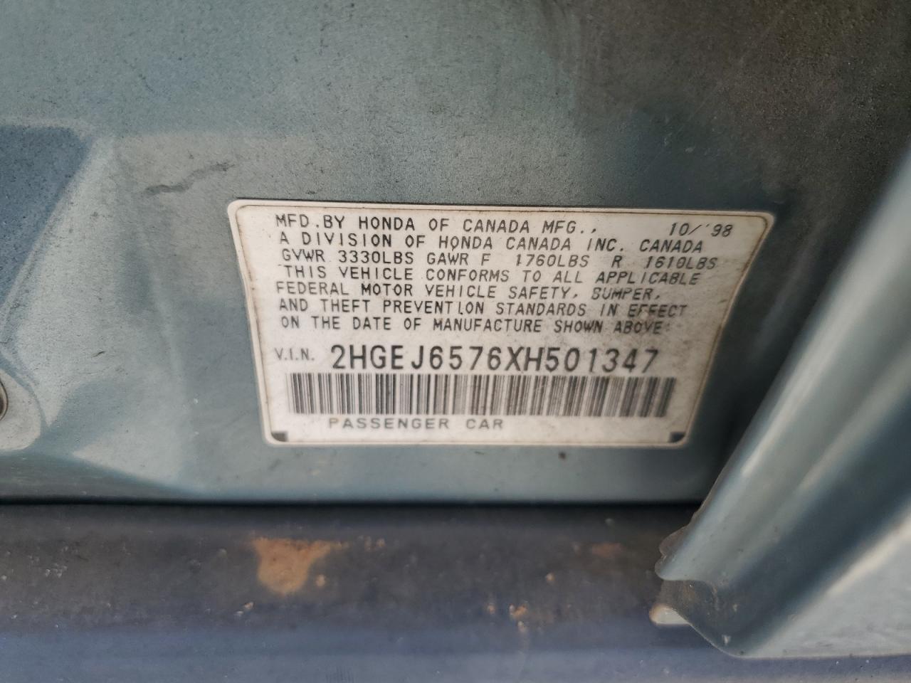 1999 Honda Civic Lx VIN: 2HGEJ6576XH501347 Lot: 65885764