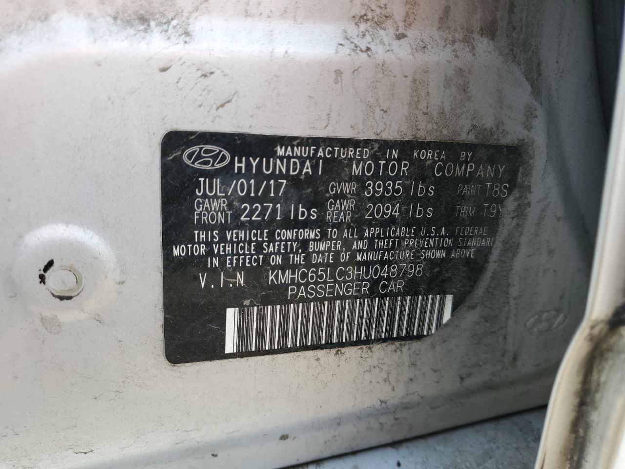 KMHC65LC3HU048798 2017 Hyundai Ioniq Blue