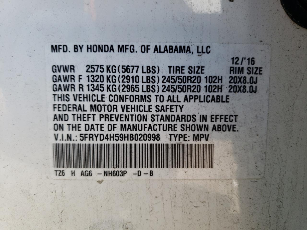 5FRYD4H59HB020998 2017 Acura Mdx Technology