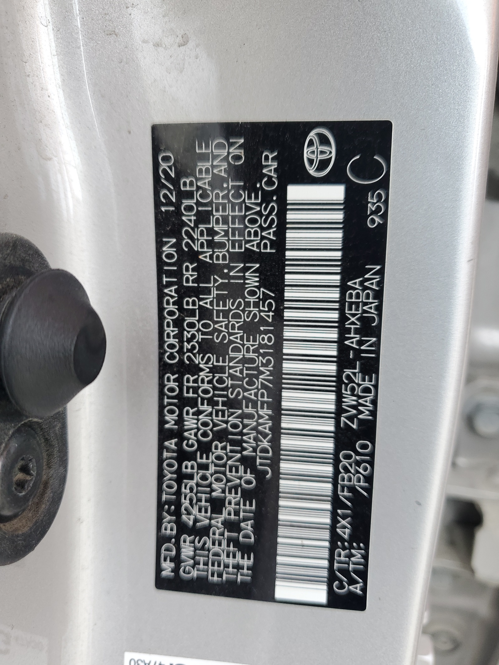 JTDKAMFP7M3181457 2021 Toyota Prius Prime Le