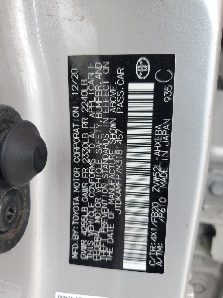 2021 Toyota Prius Prime Le VIN: JTDKAMFP7M3181457 Lot: 65390574