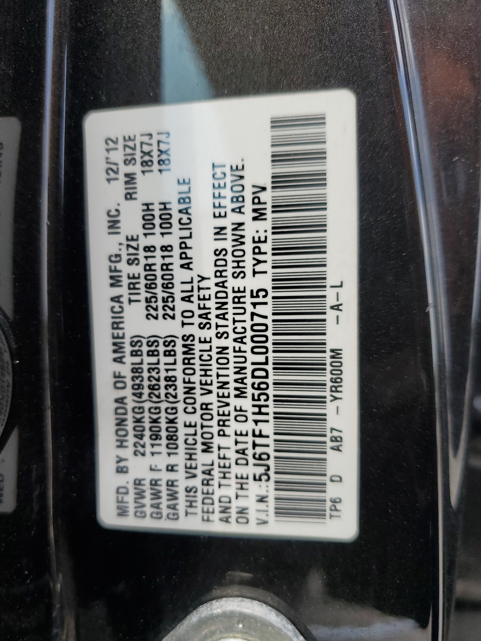 5J6TF1H56DL000715 2013 Honda Crosstour Exl