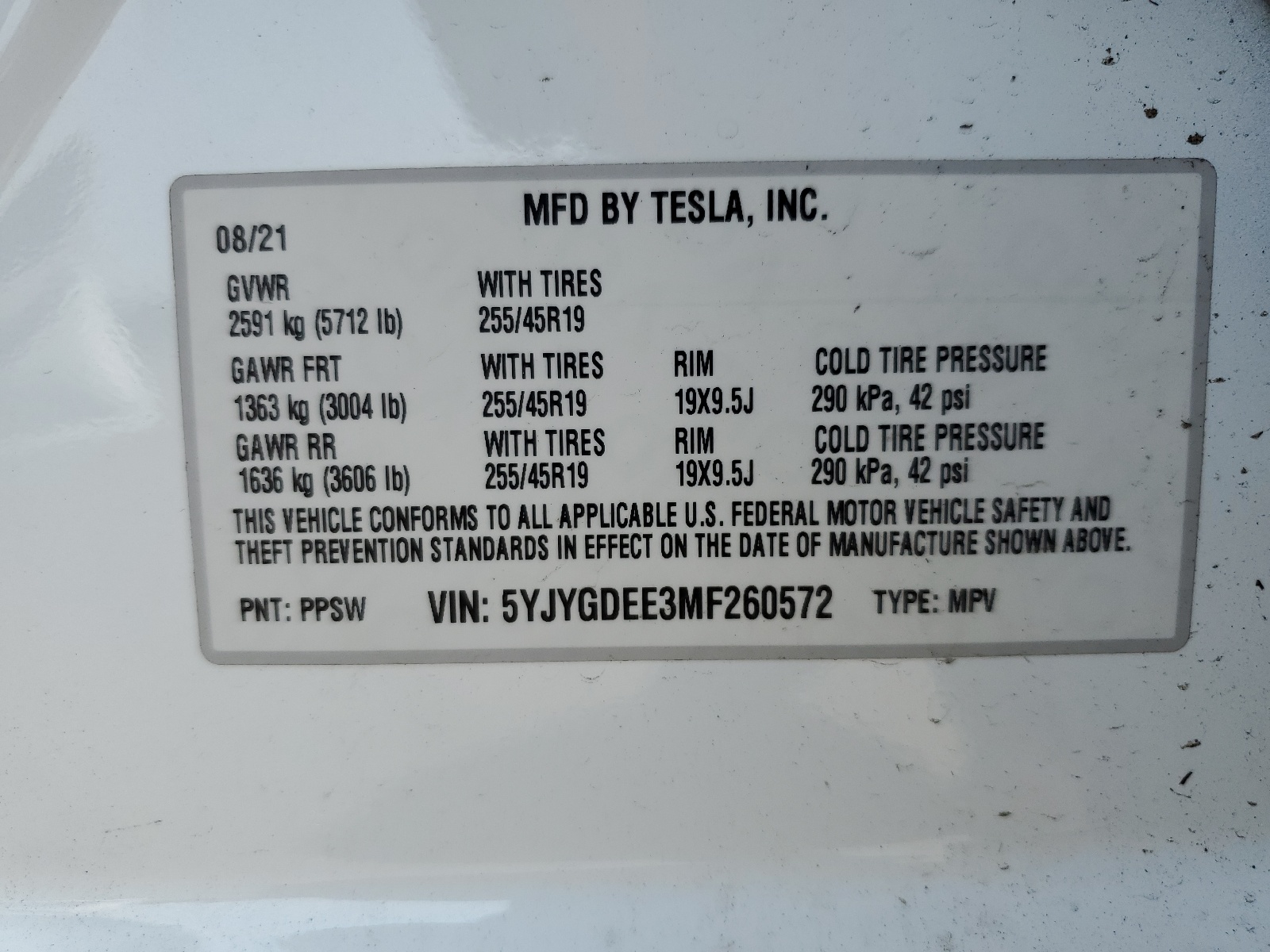 5YJYGDEE3MF260572 2021 Tesla Model Y