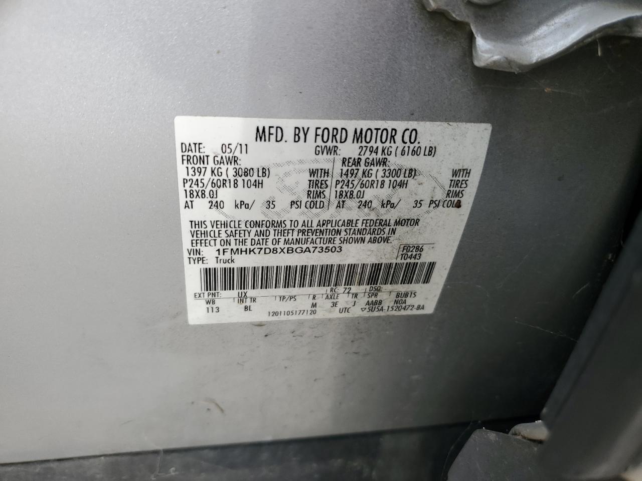 2011 Ford Explorer Xlt VIN: 1FMHK7D8XBGA73503 Lot: 67485084