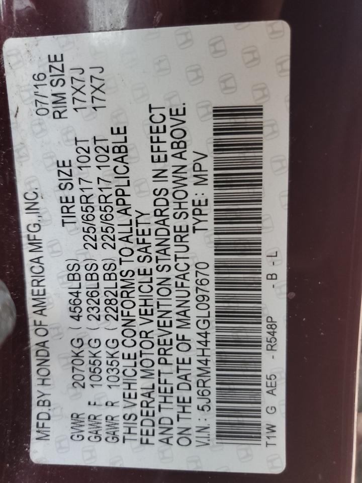 2016 Honda Cr-V Se VIN: 5J6RM4H44GL097670 Lot: 66222384