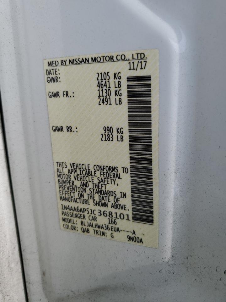 2018 Nissan Maxima 3.5S VIN: 1N4AA6AP5JC368101 Lot: 65794844