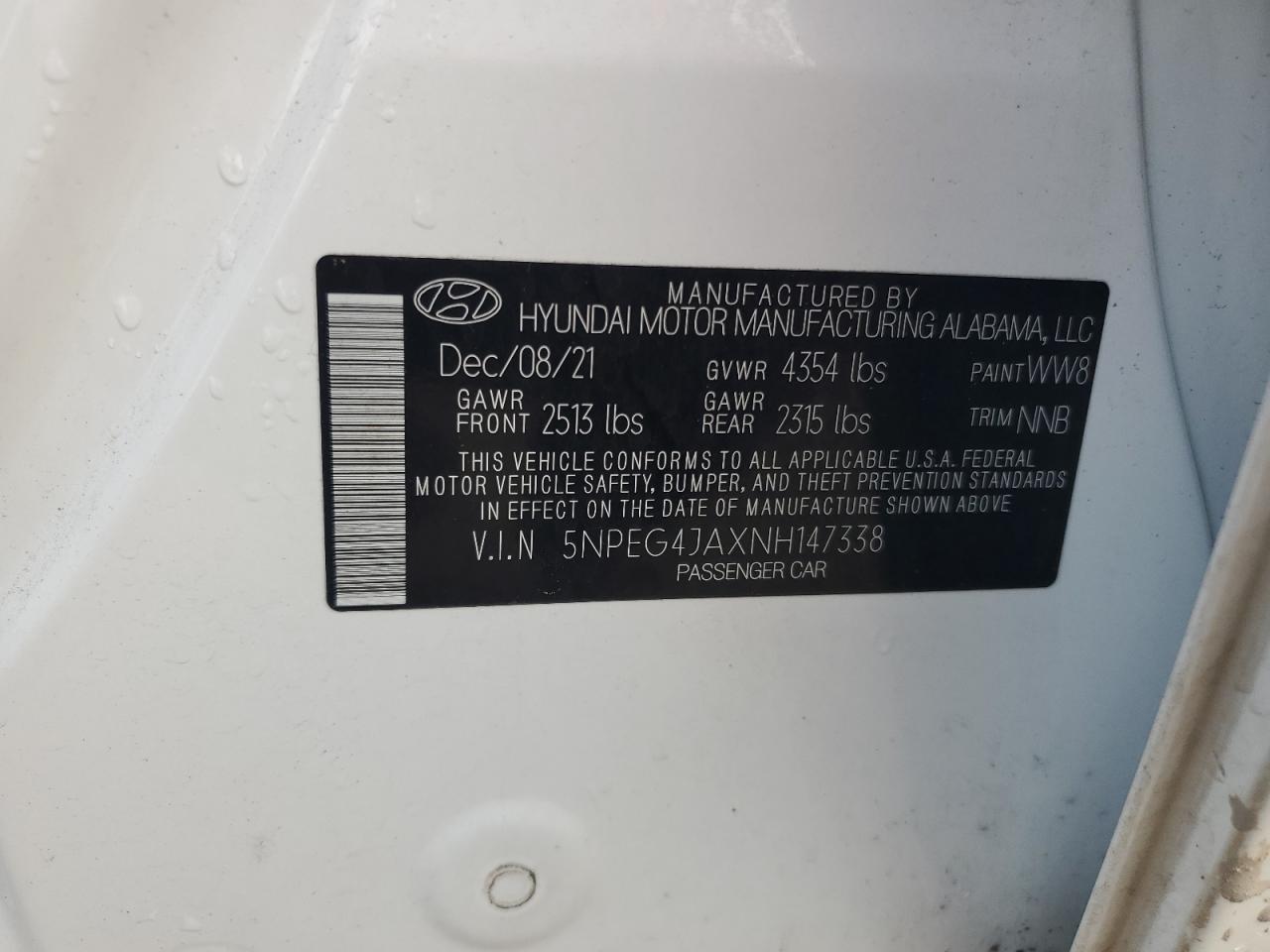 2022 Hyundai Sonata Se VIN: 5NPEG4JAXNH147338 Lot: 67182634