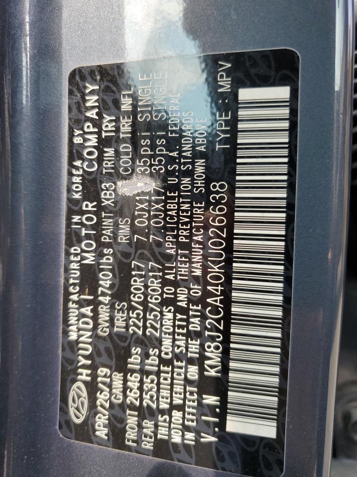 2019 Hyundai Tucson Se VIN: KM8J2CA40KU026638 Lot: 65894734