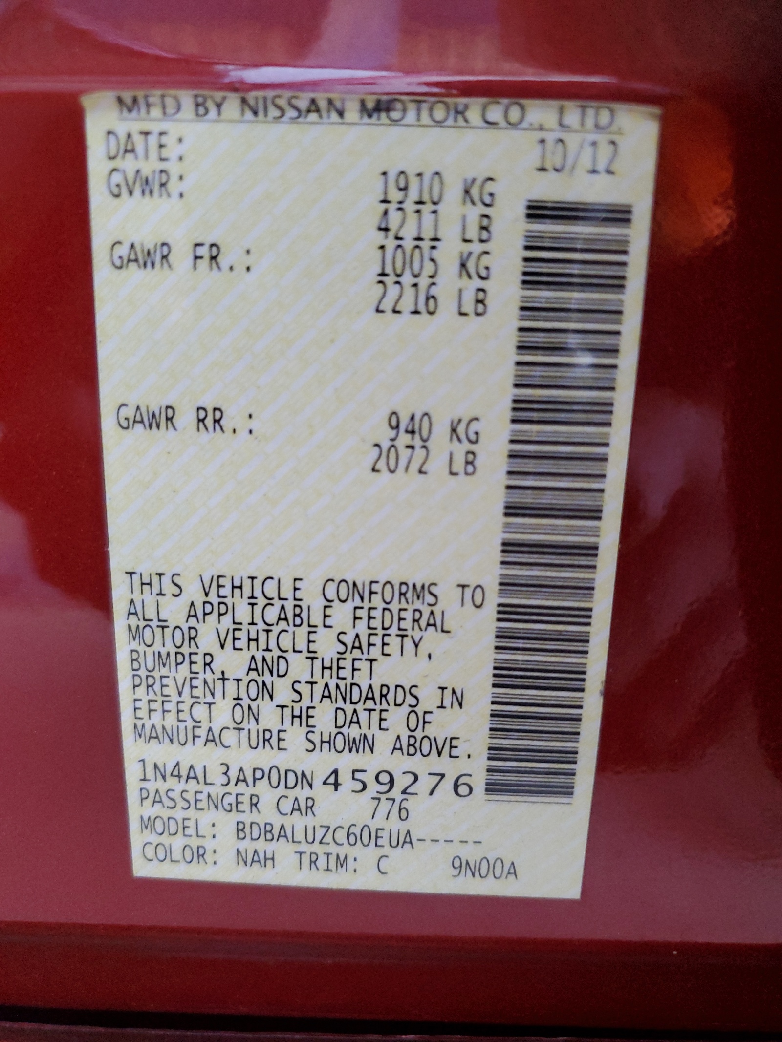 1N4AL3AP0DN459276 2013 Nissan Altima 2.5