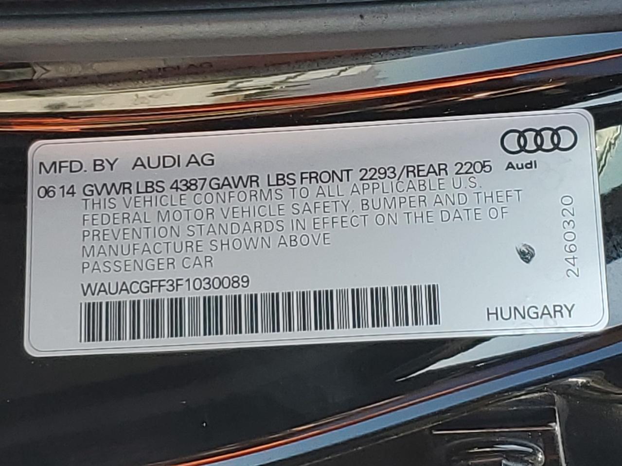 2015 Audi A3 Premium VIN: WAUACGFF3F1030089 Lot: 69381134