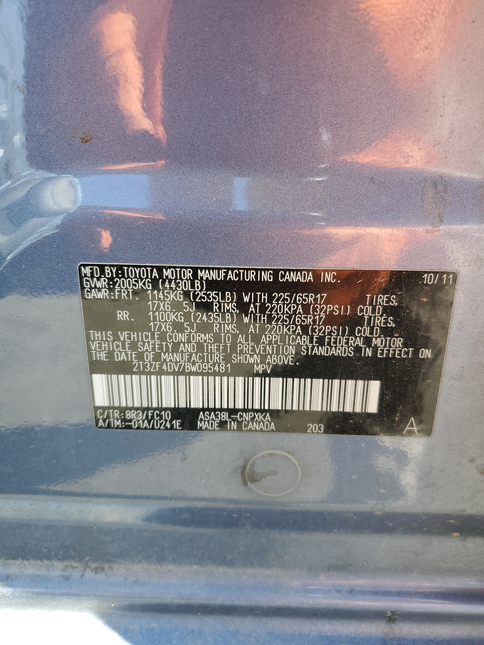 2T3ZF4DV7BW095481 2011 Toyota Rav4