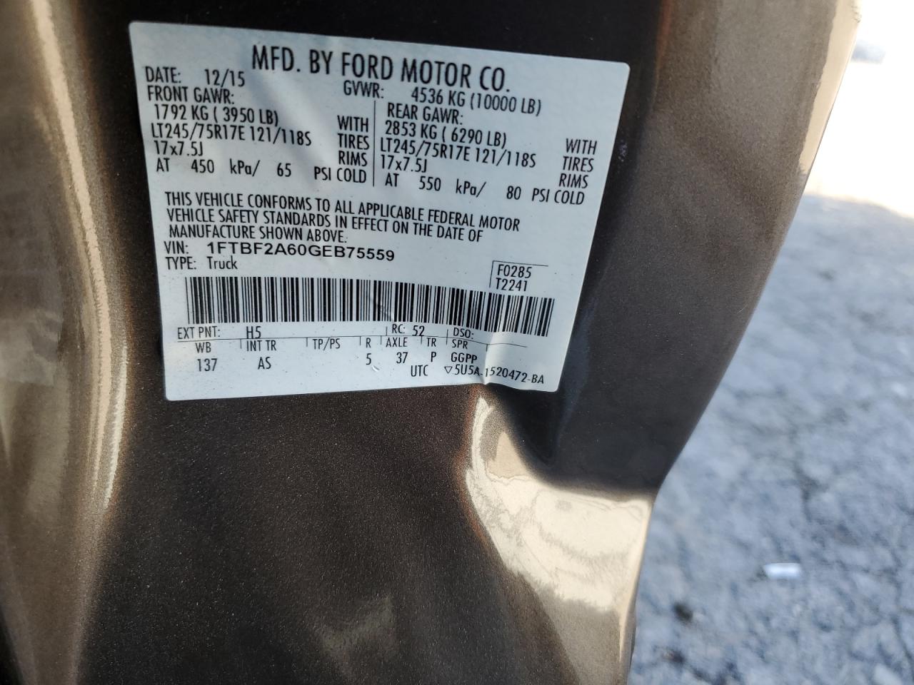 1FTBF2A60GEB75559 2016 Ford F250 Super Duty