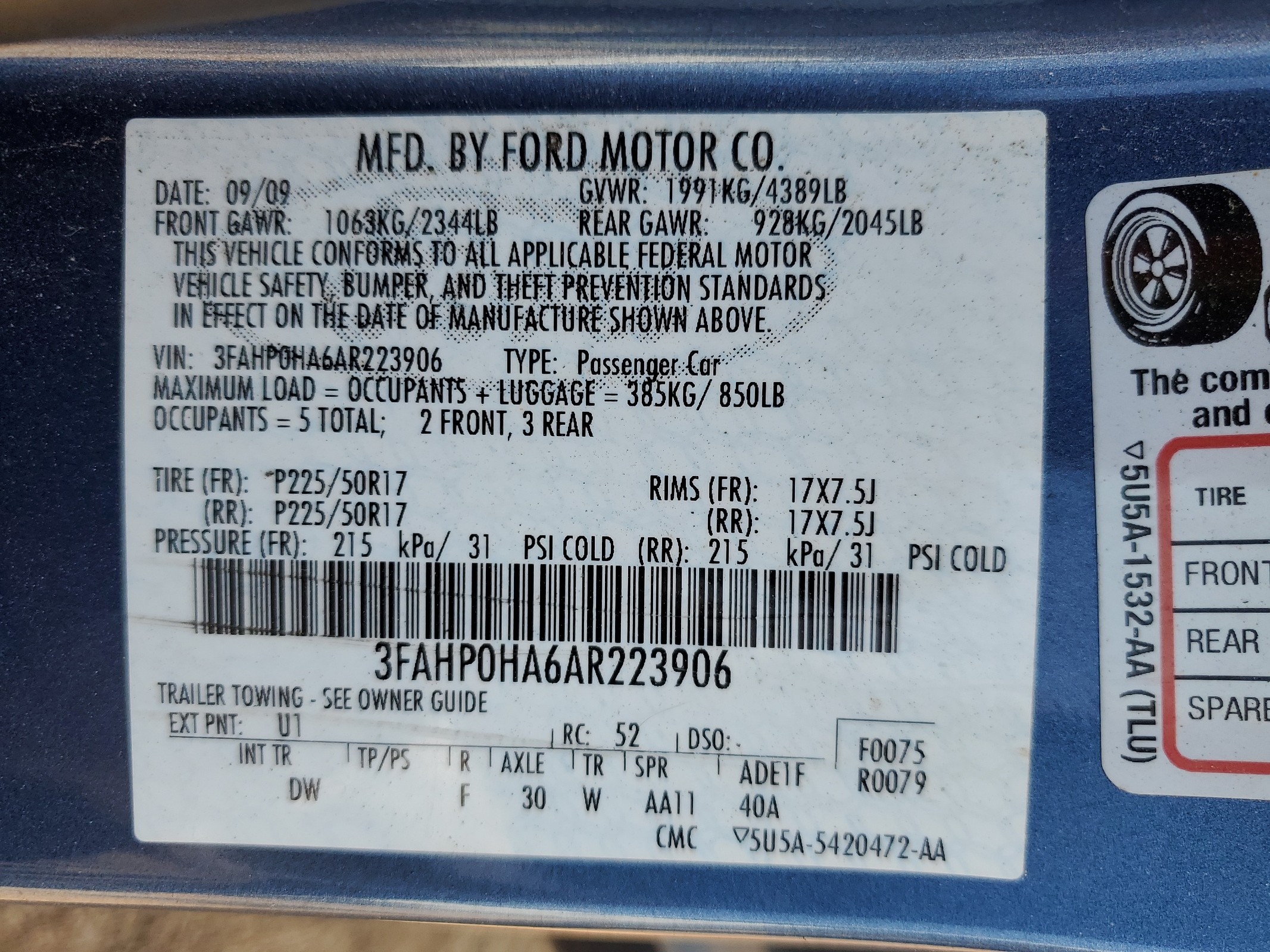 3FAHP0HA6AR223906 2010 Ford Fusion Se