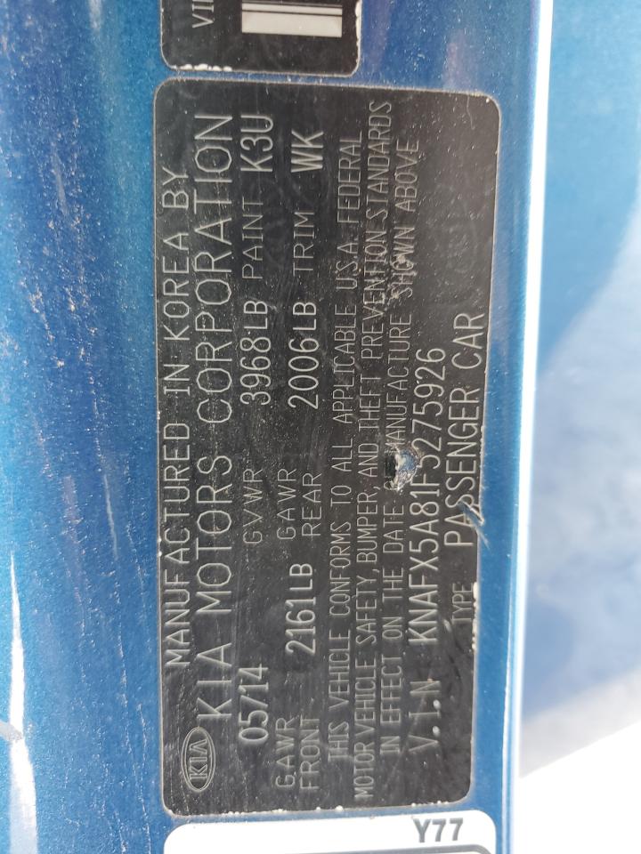 2015 Kia Forte Ex VIN: KNAFX5A81F5275926 Lot: 64614404