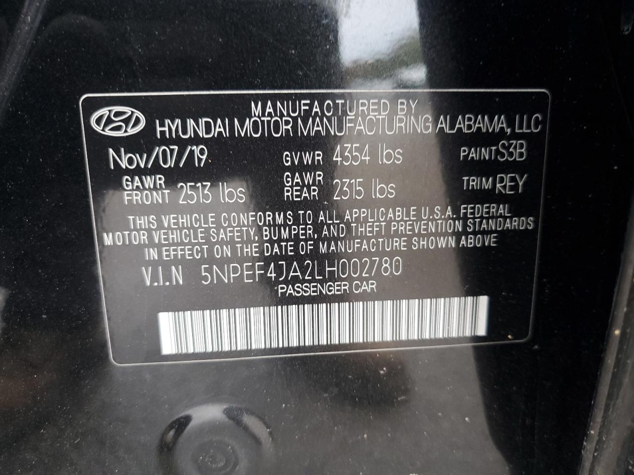 2020 Hyundai Sonata Sel VIN: 5NPEF4JA2LH002780 Lot: 69156044