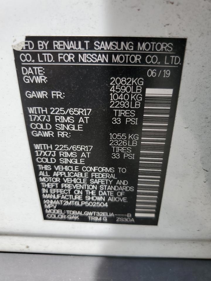 2020 Nissan Rogue S VIN: KNMAT2MT6LP502504 Lot: 65679574