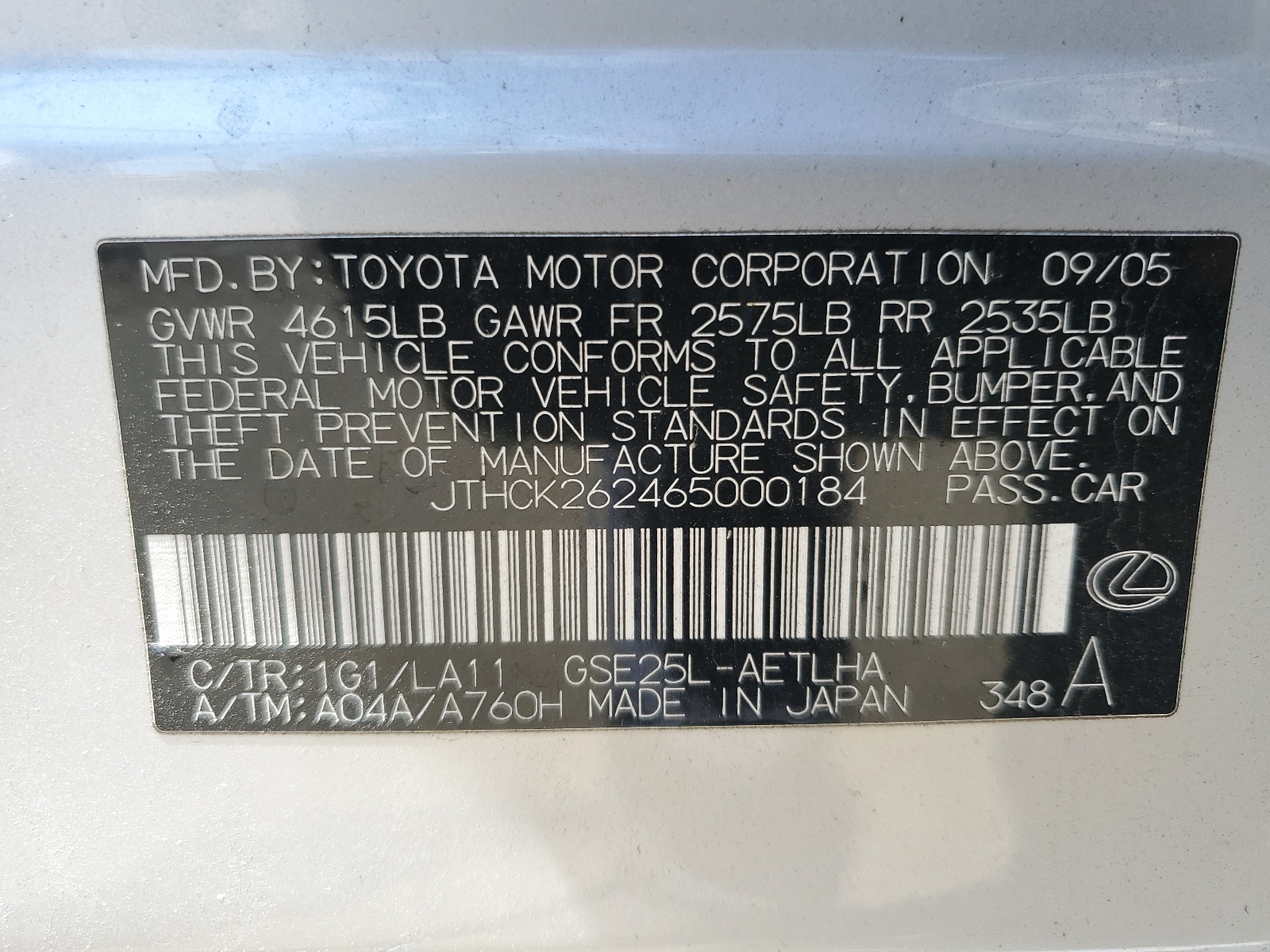 JTHCK262465000184 2006 Lexus Is 250