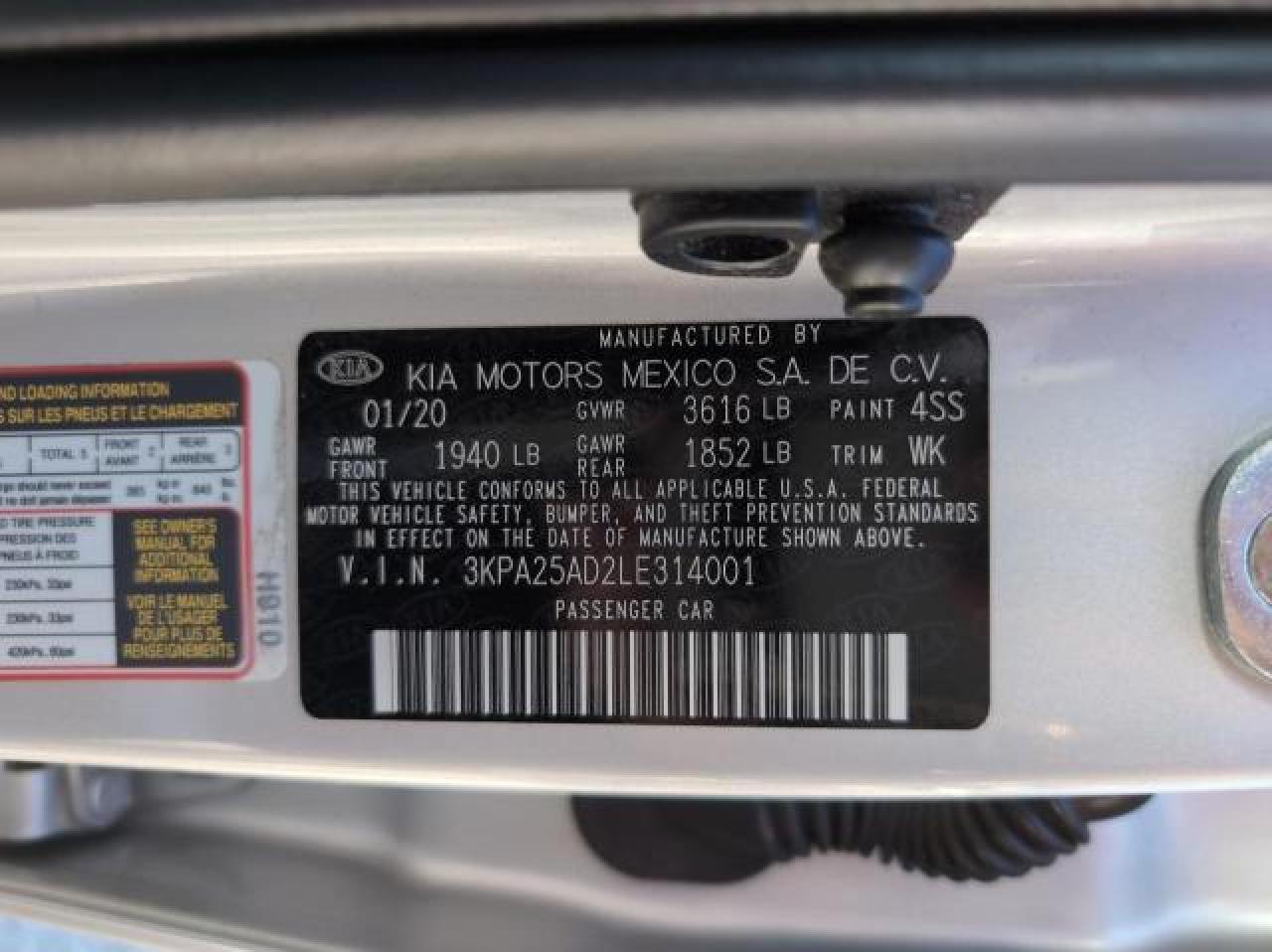 2020 Kia Rio Lx VIN: 3KPA25AD2LE314001 Lot: 65981144