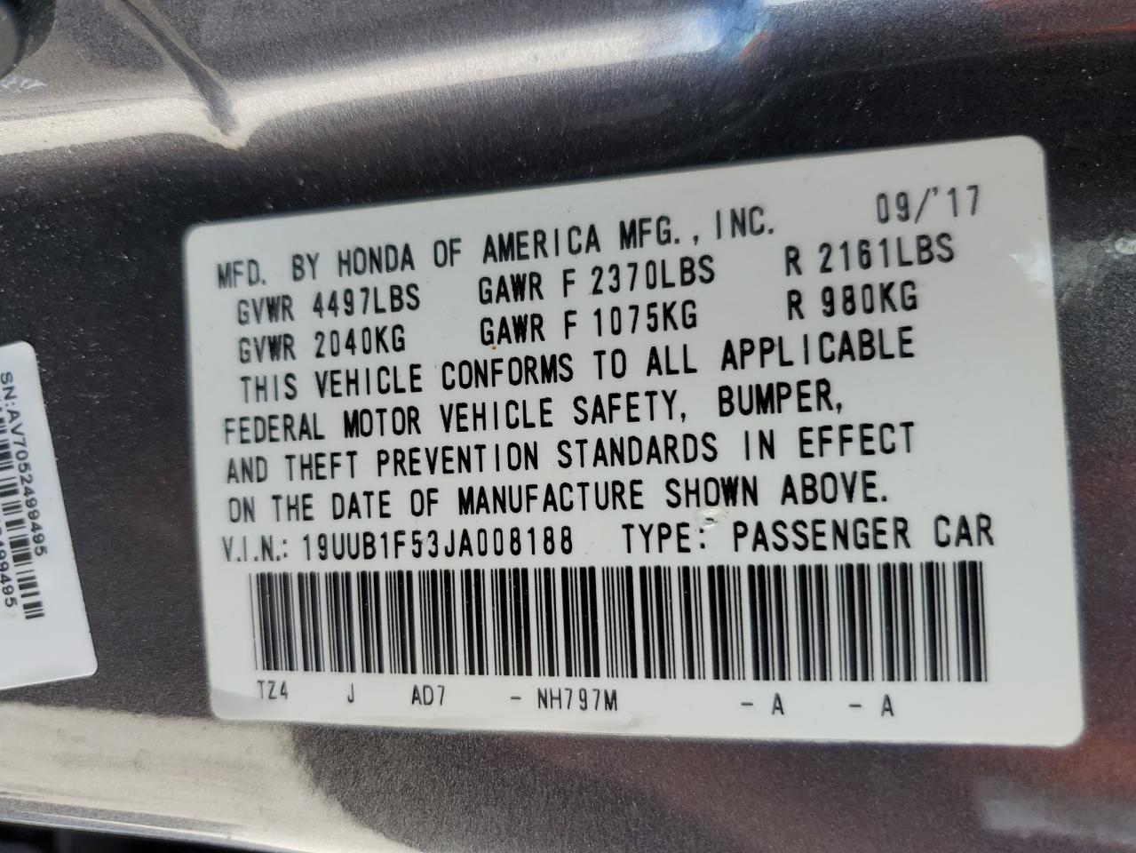 19UUB1F53JA008188 2018 Acura Tlx Tech