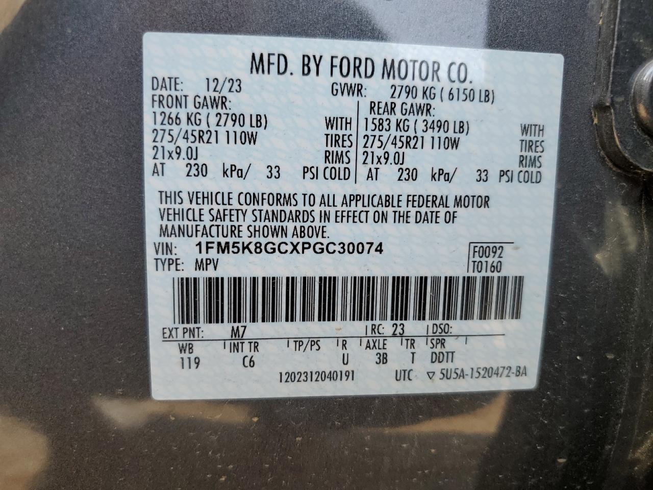 1FM5K8GCXPGC30074 2023 Ford Explorer St