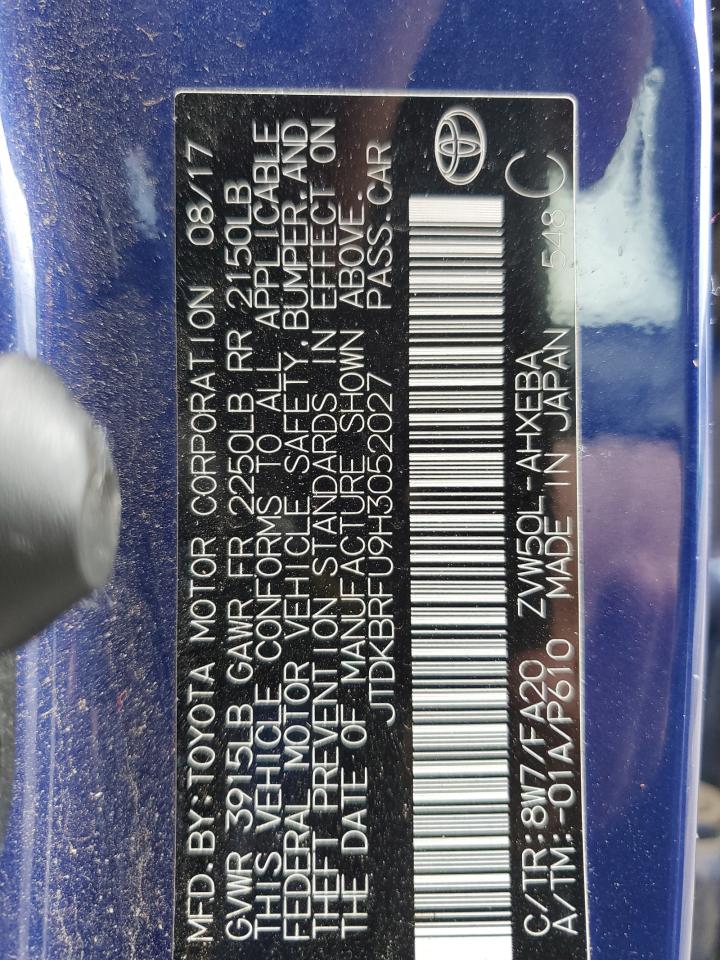 2017 Toyota Prius VIN: JTDKBRFU9H3052027 Lot: 67922064