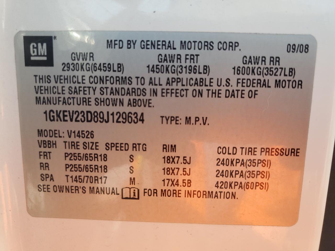 2009 GMC Acadia Slt-1 VIN: 1GKEV23D89J129634 Lot: 65618474