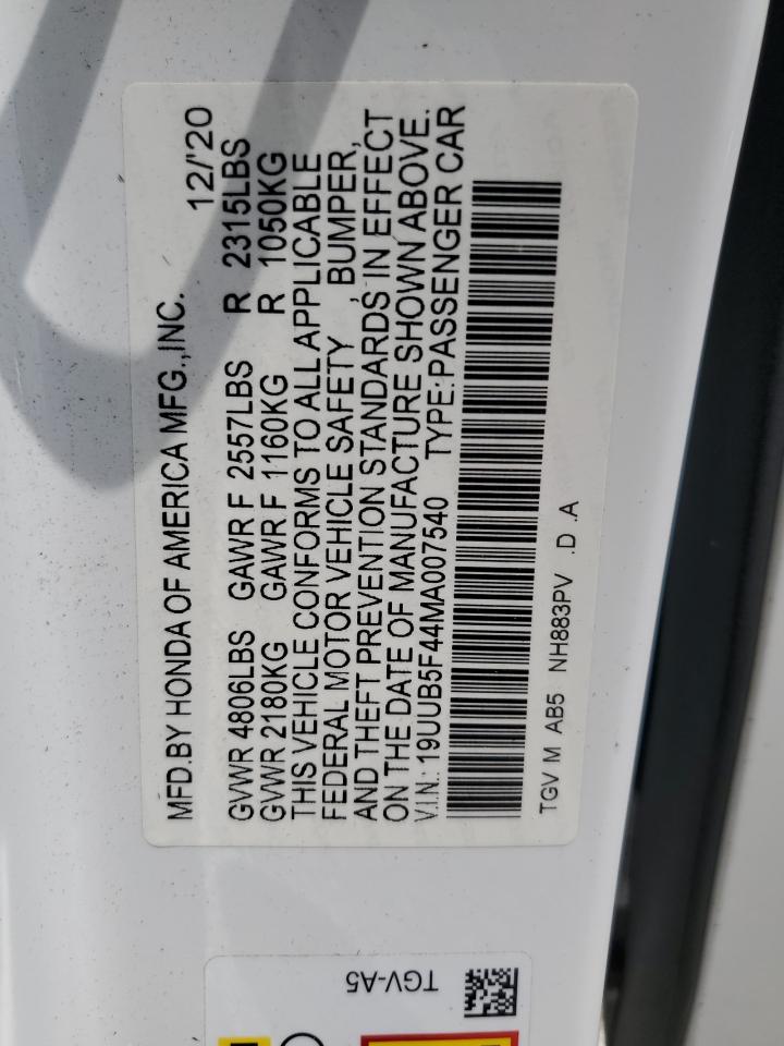 19UUB5F44MA007540 2021 Acura Tlx Technology