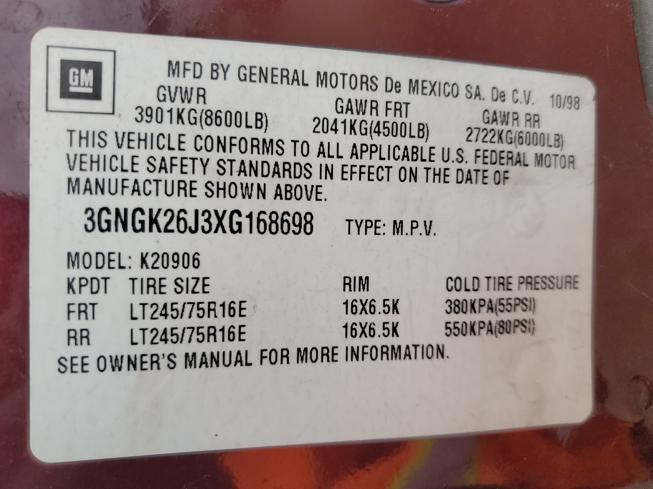 3GNGK26J3XG168698 1999 Chevrolet Suburban K2500