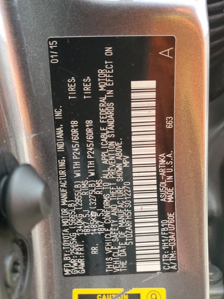 2015 Toyota Highlander Le VIN: 5TDZARFH5FS012270 Lot: 65419924