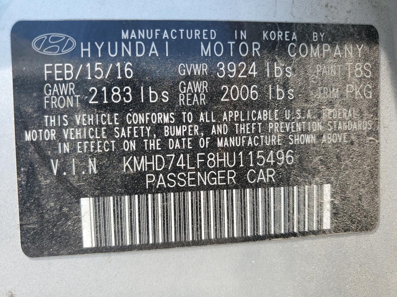 2017 Hyundai Elantra Se VIN: KMHD74LF8HU115496 Lot: 66075304