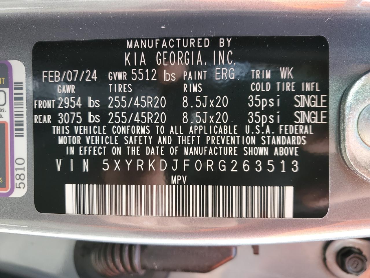 2024 Kia Sorento Sx VIN: 5XYRKDJF0RG263513 Lot: 66877644