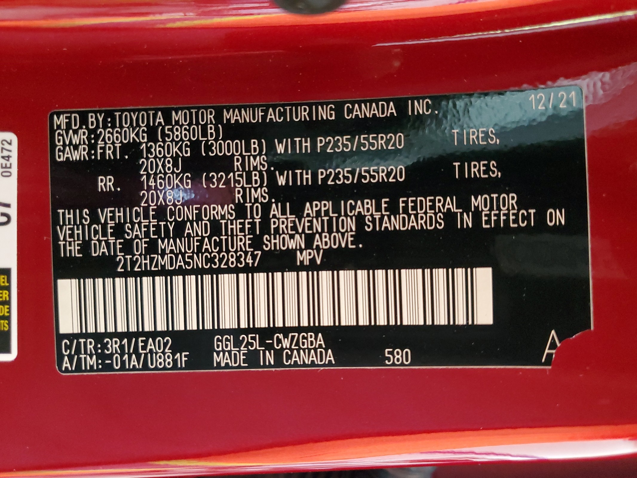 2T2HZMDA5NC328347 2022 Lexus Rx 350