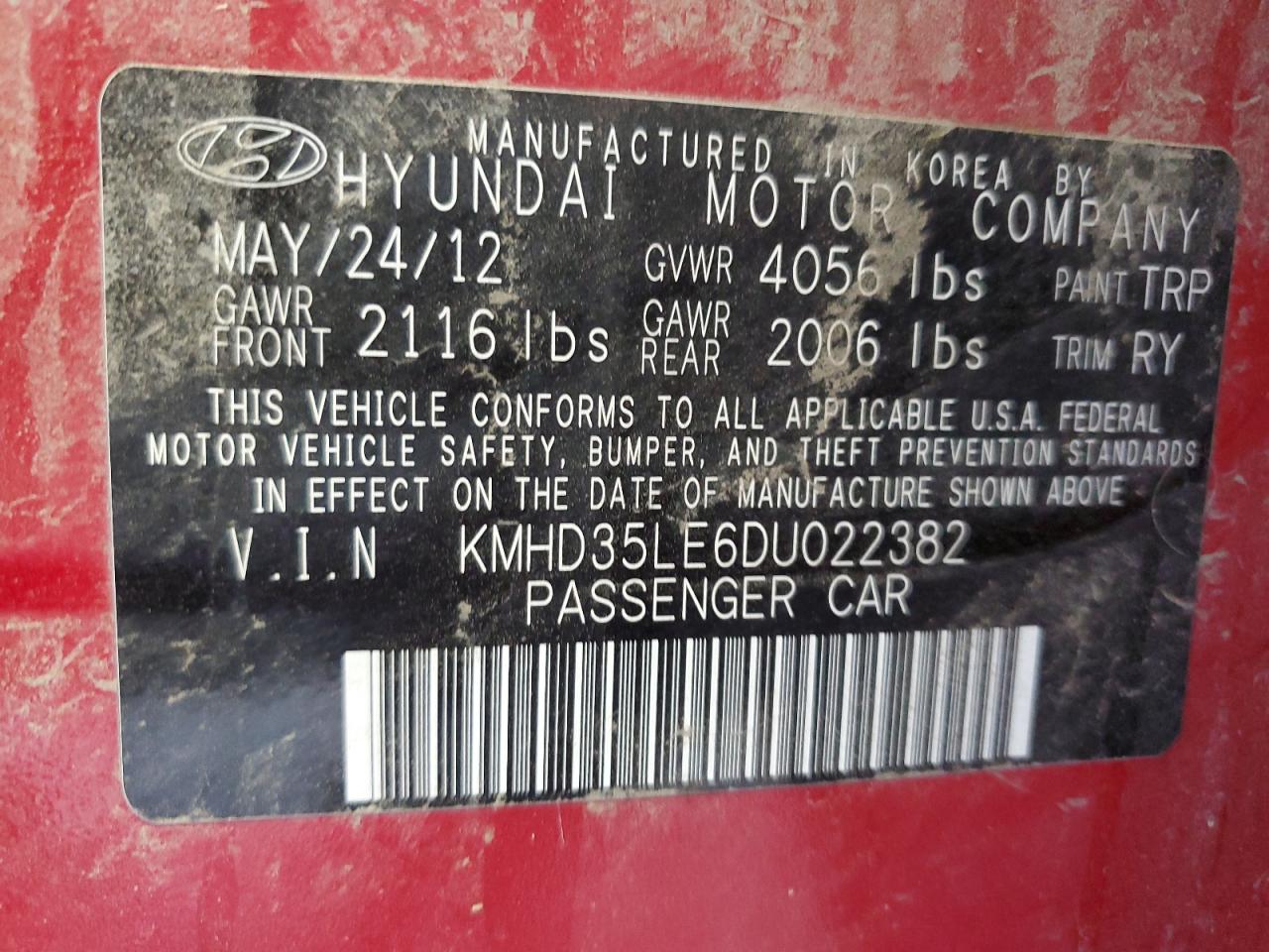 2013 Hyundai Elantra Gt VIN: KMHD35LE6DU022382 Lot: 65258364