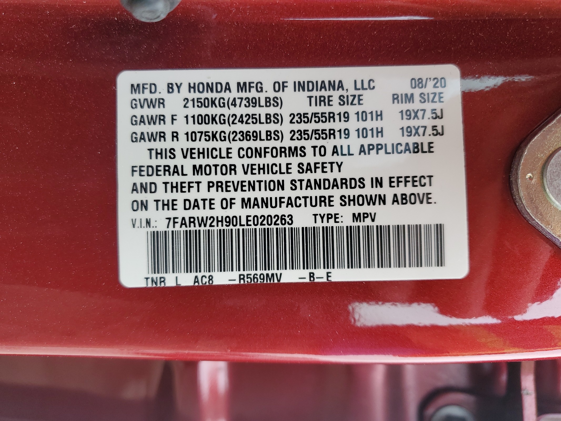 7FARW2H90LE020263 2020 Honda Cr-V Touring