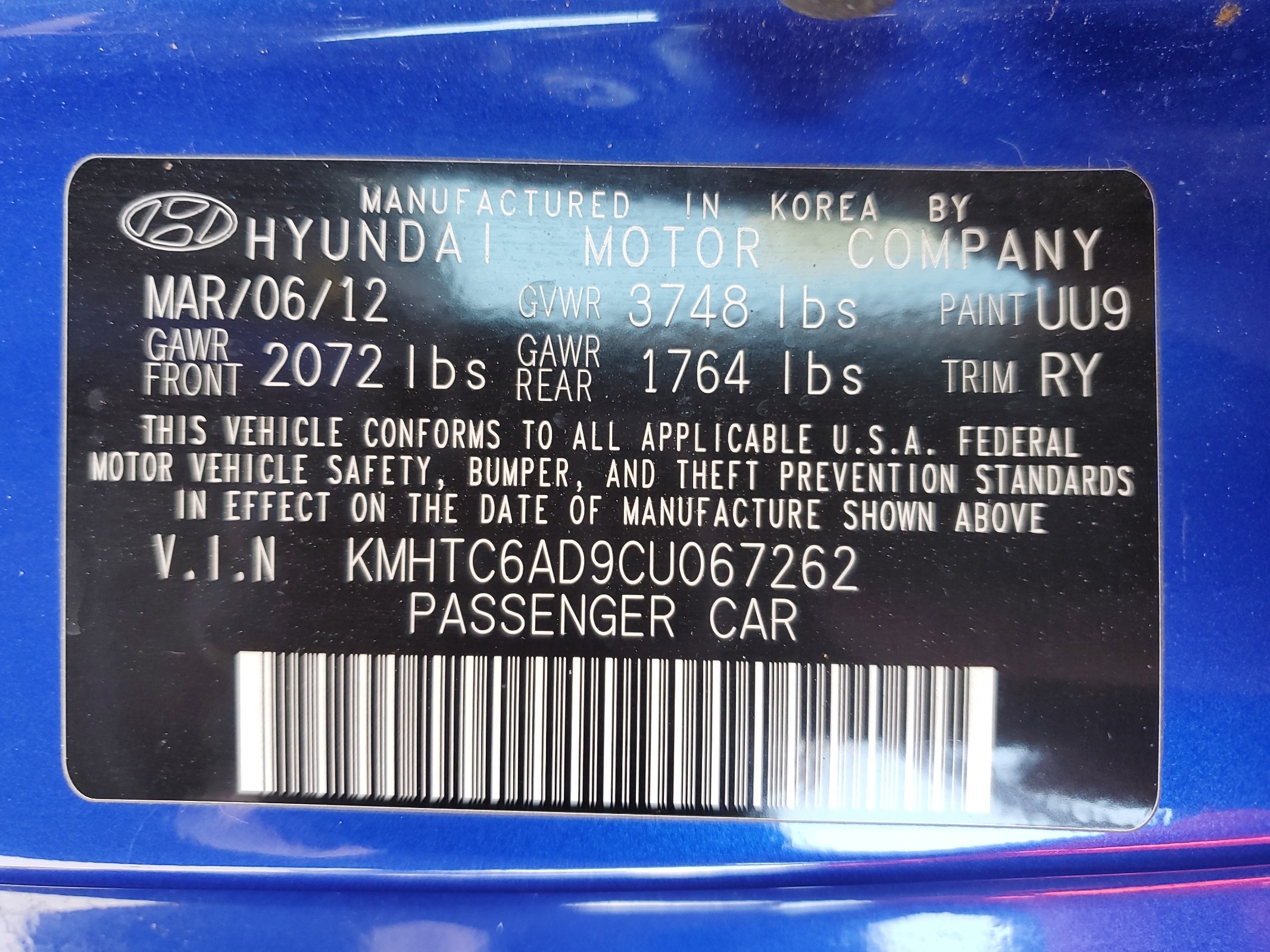 KMHTC6AD9CU067262 2012 Hyundai Veloster