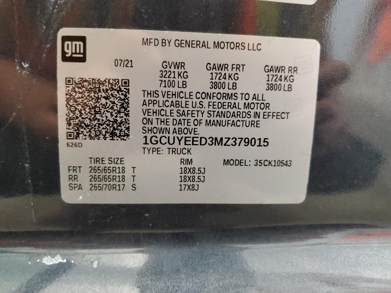 2021 Chevrolet Silverado K1500 Rst VIN: 1GCUYEED3MZ379015 Lot: 66142954