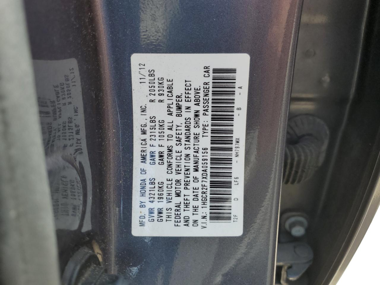 1HGCR2F7XDA059156 2013 Honda Accord Ex