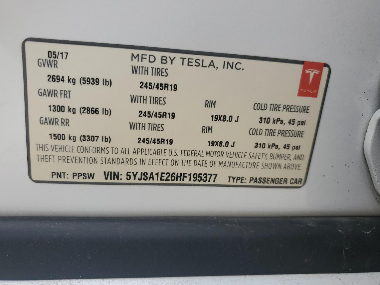 5YJSA1E26HF195377 2017 Tesla Model S