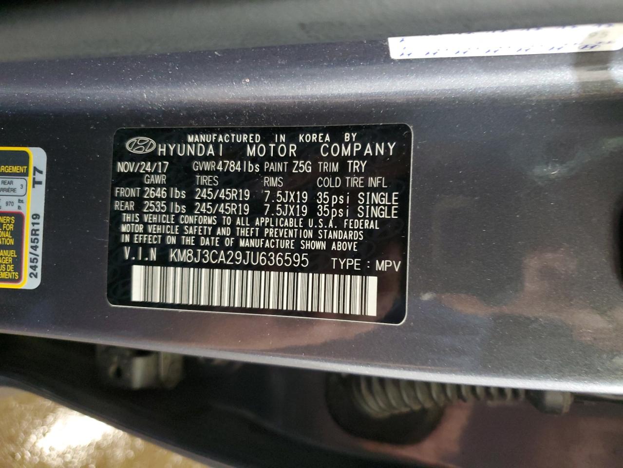 2018 Hyundai Tucson Value VIN: KM8J3CA29JU636595 Lot: 67853864