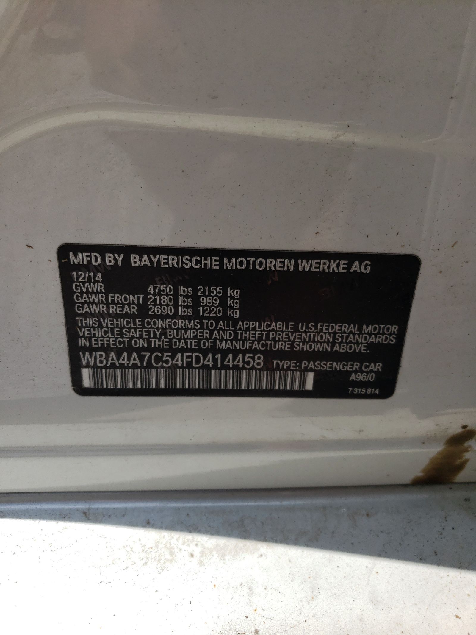 WBA4A7C54FD414458 2015 BMW 428 Xi Gran Coupe