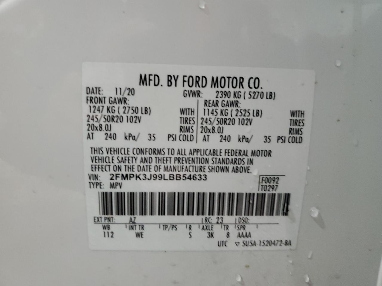 2FMPK3J99LBB54633 2020 Ford Edge Sel