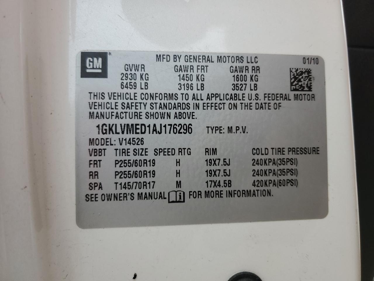 2010 GMC Acadia Slt-1 VIN: 1GKLVMED1AJ176296 Lot: 66187094