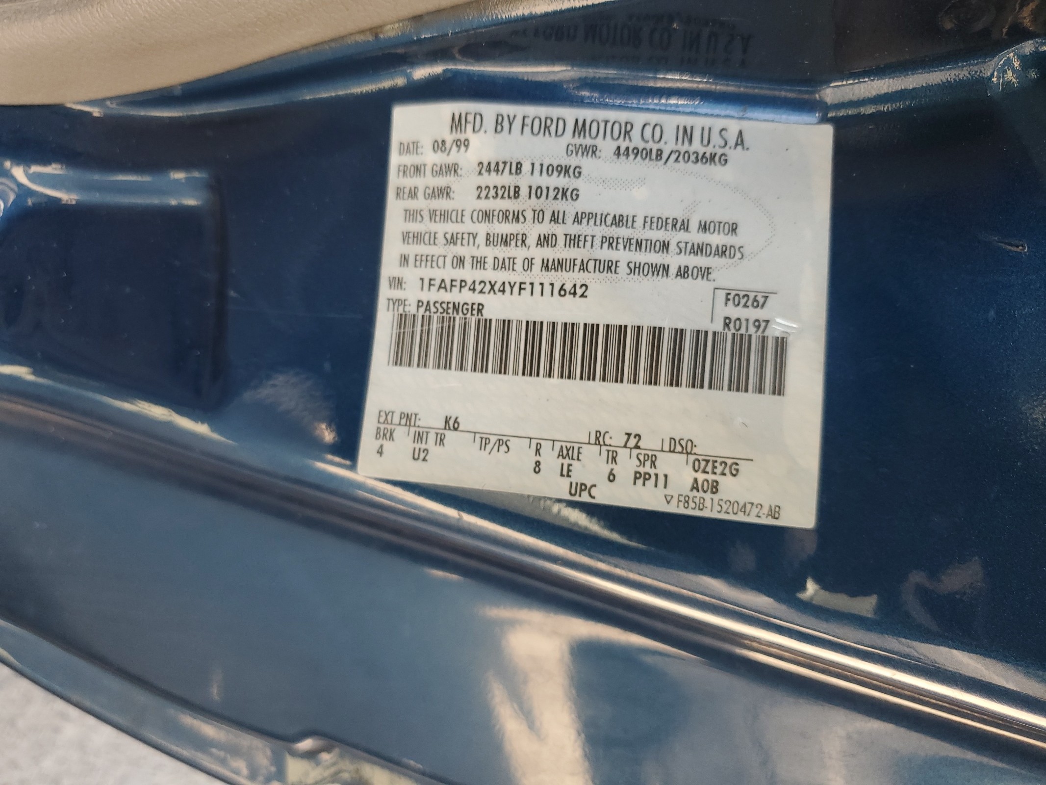 1FAFP42X4YF111642 2000 Ford Mustang Gt